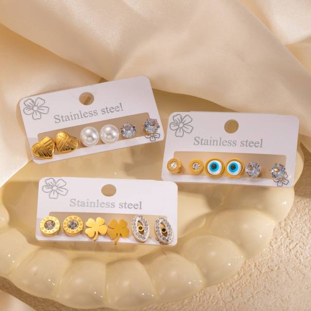 Exquisite titanium steel diamond-plated love 18k gold earrings stainless steel earrings set