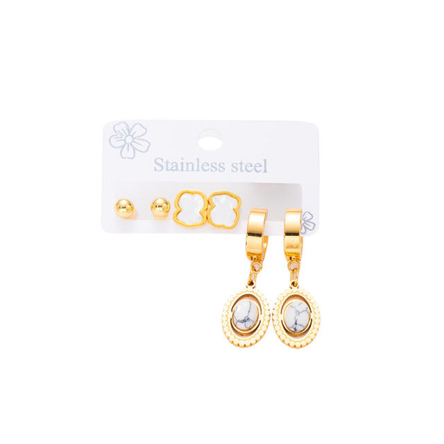 Vintage sunflower personality natural stone sttement earrings set