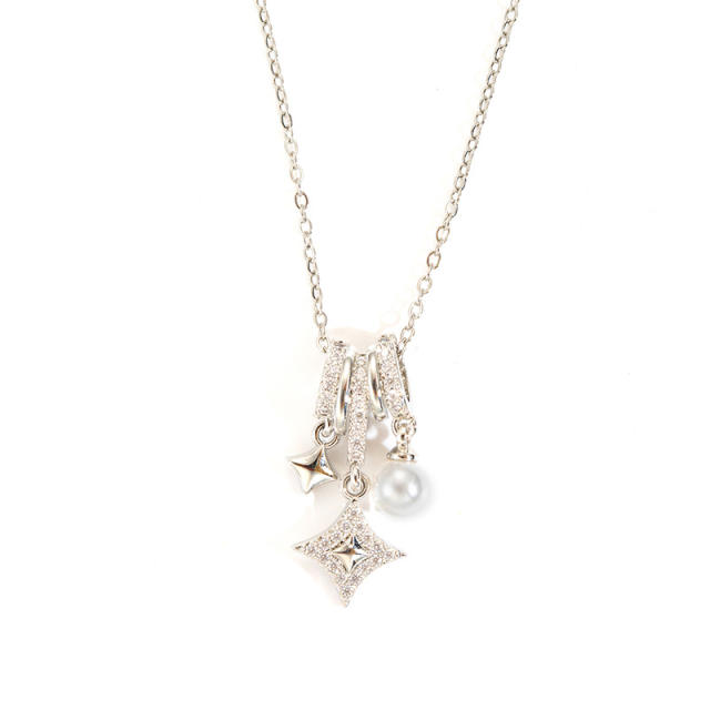 Color enamel flower Star Diamond Pendant stainless steel chain necklace dainty necklace