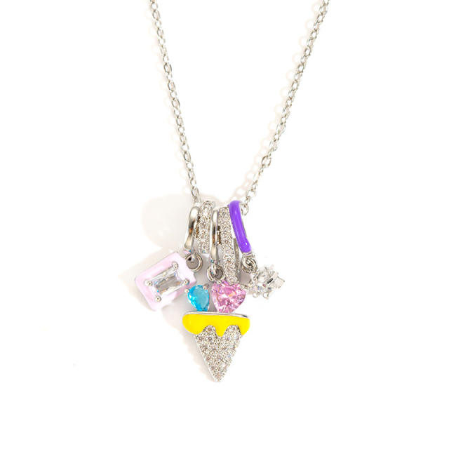 Color enamel flower Star Diamond Pendant stainless steel chain necklace dainty necklace