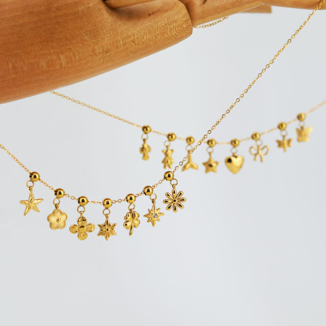 Stainless Steel Mini Flower Butterfly Five-pointed Star Love Pendant