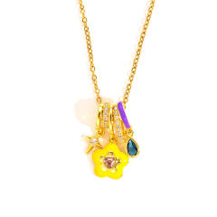 Color enamel flower Star Diamond Pendant stainless steel chain necklace dainty necklace