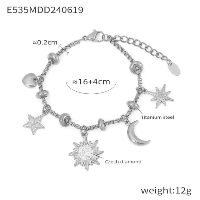 Hot diamond heart cross sunflower titanium steel plated 18k gold charm bracelet stainless steel bracelet