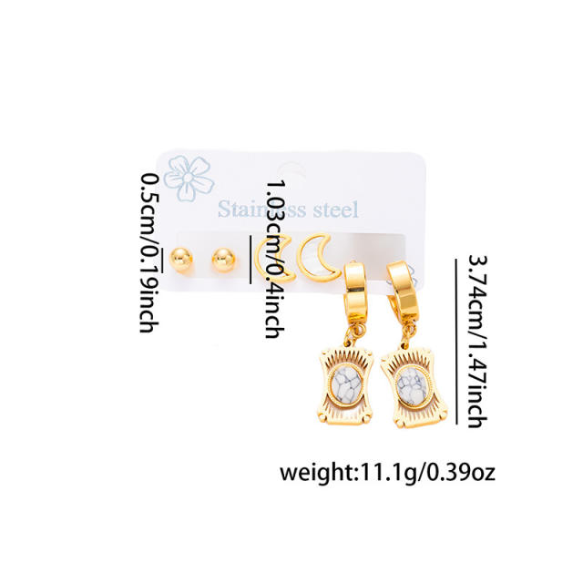 Vintage sunflower personality natural stone sttement earrings set