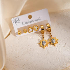 Vintage sunflower personality natural stone sttement earrings set