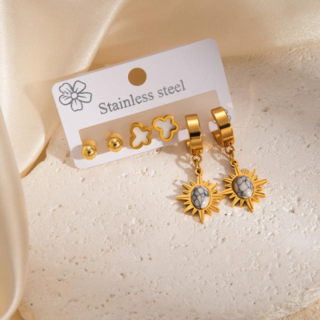 Vintage sunflower personality natural stone sttement earrings set