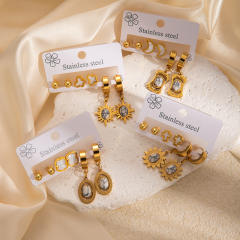 Vintage sunflower personality natural stone sttement earrings set