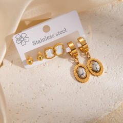 Vintage sunflower personality natural stone sttement earrings set