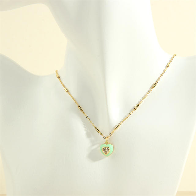 Spring summer color enamel sweet heart pendant copper necklace