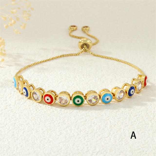 Copper 18K drip zircon evil eye bracelet