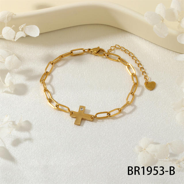 Personality Natural Crystal Bud Modeling Minimalism Cross Life Tree Fadeless Titanium Steel Bracelet