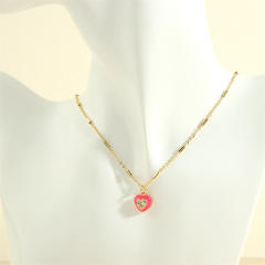 Spring summer color enamel sweet heart pendant copper necklace