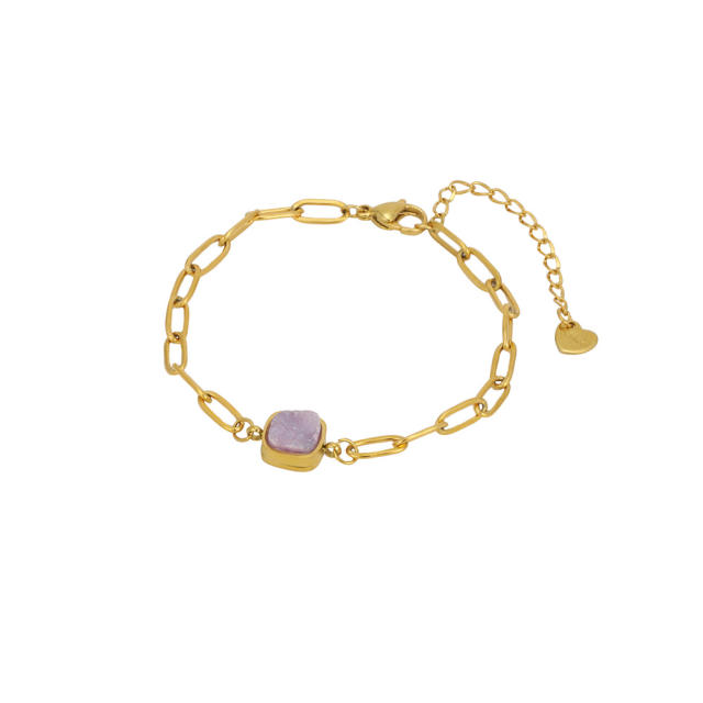 Personality Natural Crystal Bud Modeling Minimalism Cross Life Tree Fadeless Titanium Steel Bracelet
