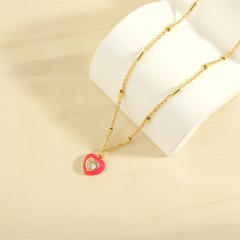 Spring summer color enamel sweet heart pendant copper necklace