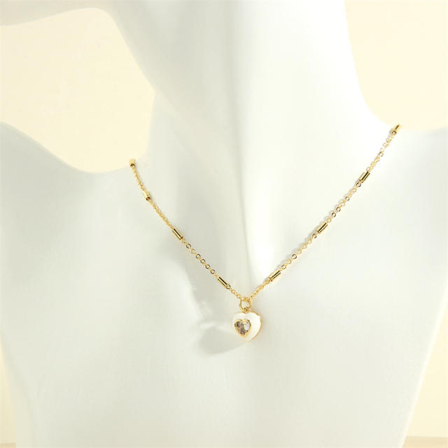 Spring summer color enamel sweet heart pendant copper necklace