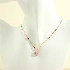Spring summer color enamel sweet heart pendant copper necklace