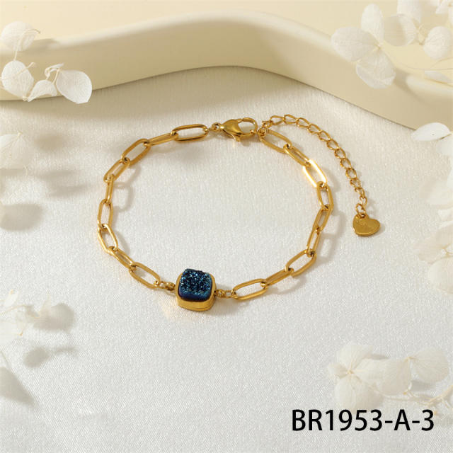 Personality Natural Crystal Bud Modeling Minimalism Cross Life Tree Fadeless Titanium Steel Bracelet