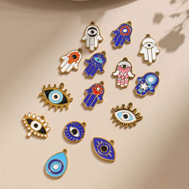 304 Stainless Steel Devil's Eye Oil Drop Palm Pendant DIY Necklace Accessories