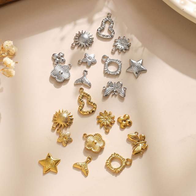 304 stainless steel geometric exquisite small flower sun fishtail gourd star  diy jewelry pendant