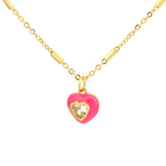 Spring summer color enamel sweet heart pendant copper necklace