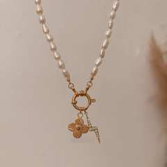 Stainless Steel DIY Pearl Shell Pendant Necklace Vacuum Plating 18K Gold
