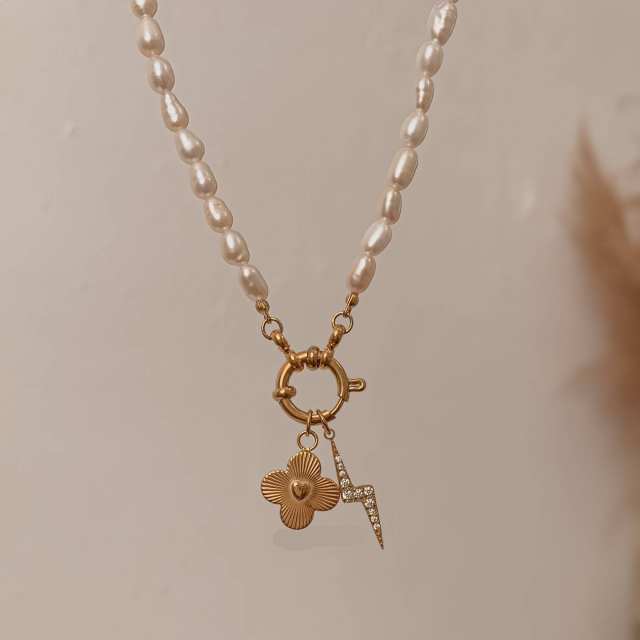 Stainless Steel DIY Pearl Shell Pendant Necklace Vacuum Plating 18K Gold