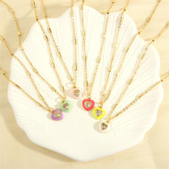 Spring summer color enamel sweet heart pendant copper necklace