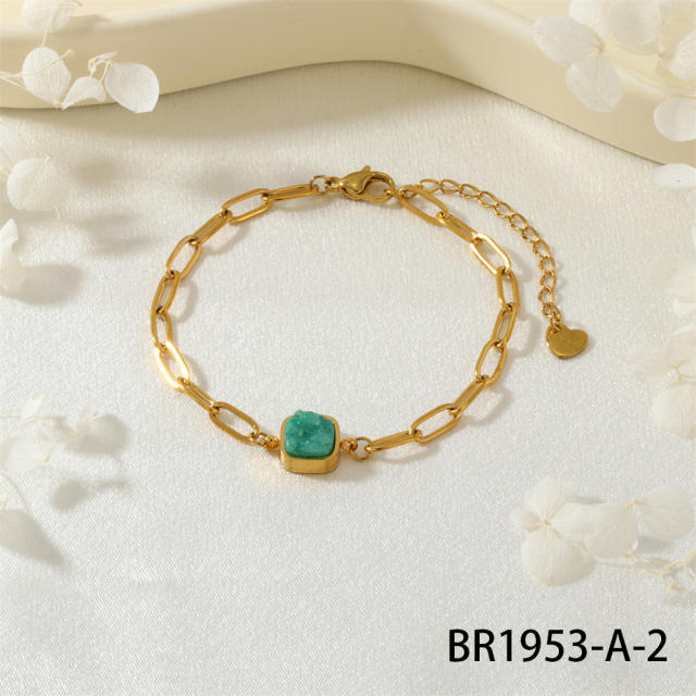 Personality Natural Crystal Bud Modeling Minimalism Cross Life Tree Fadeless Titanium Steel Bracelet