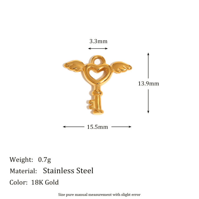 Stainless steel plated 18K gold angel key love jewelry accessories