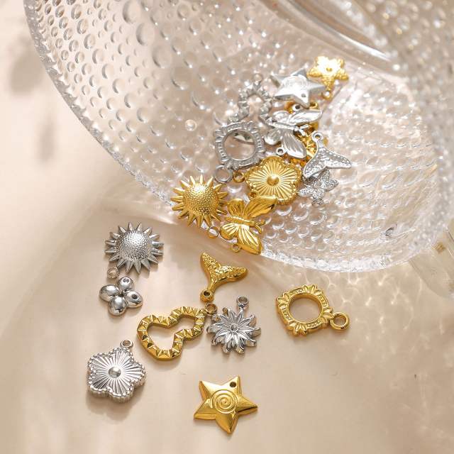 304 stainless steel geometric exquisite small flower sun fishtail gourd star  diy jewelry pendant