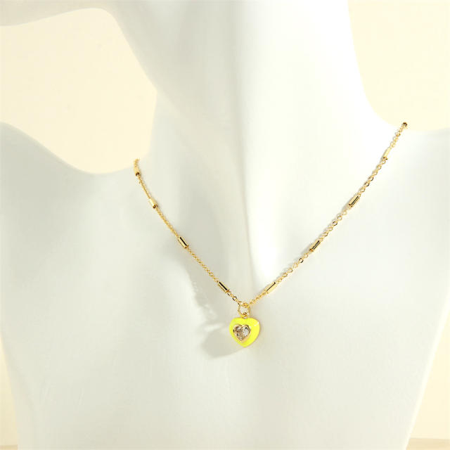 Spring summer color enamel sweet heart pendant copper necklace