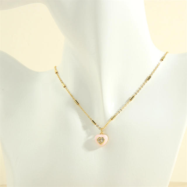 Spring summer color enamel sweet heart pendant copper necklace