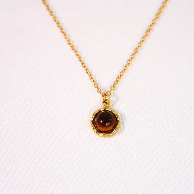 New gem inlaid round stainless steel natural stone stainless steel 14k gold necklace