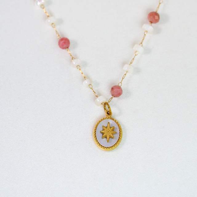 Natural Stone Stacked Stainless Steel 14K Gold Necklace High-grade Handmade Necklace