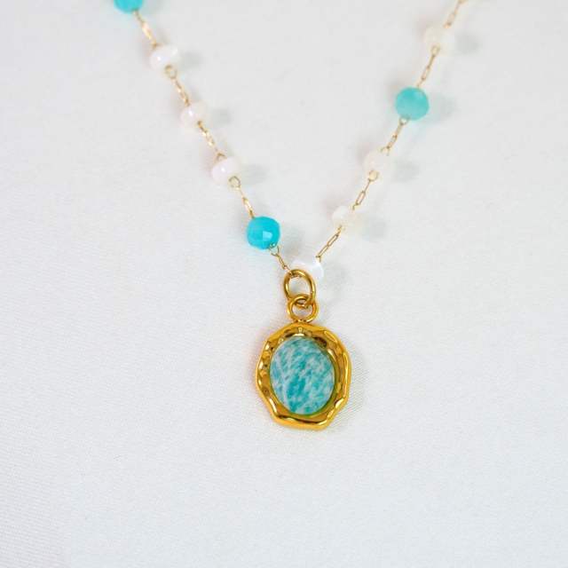 Natural Stone Stacked Stainless Steel 14K Gold Necklace High-grade Handmade Necklace