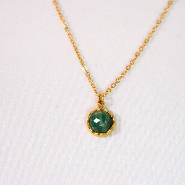 New gem inlaid round stainless steel natural stone stainless steel 14k gold necklace