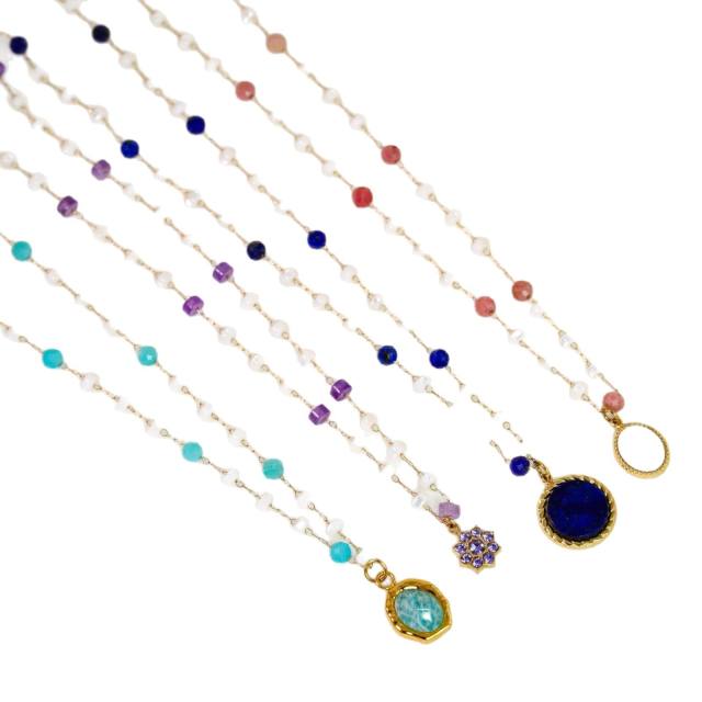 Natural Stone Stacked Stainless Steel 14K Gold Necklace High-grade Handmade Necklace