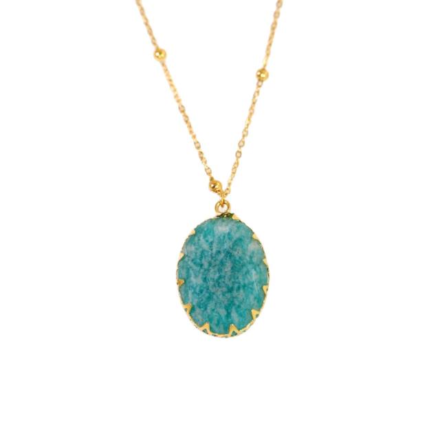 Natural Stone Stacked Stainless Steel 14K Gold Necklace Women's Simple High-end Handmade Necklace