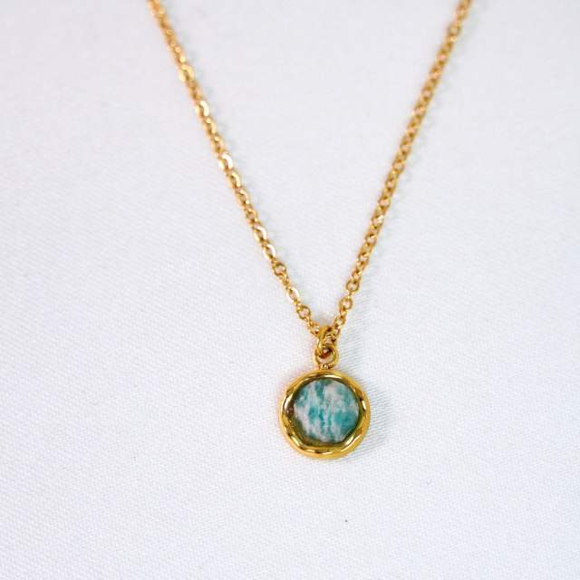 New gem inlaid round stainless steel natural stone stainless steel 14k gold necklace
