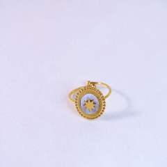 French Retro Bohemian Style Colorful Natural Stone Inlaid Oval Eight Mans Star Pendant Titanium Steel 14k Gold Necklace