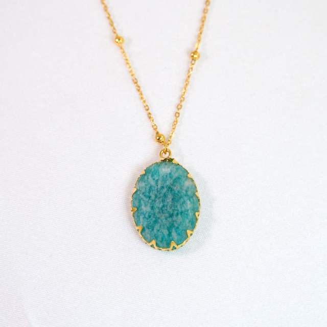 Natural Stone Stacked Stainless Steel 14K Gold Necklace Women's Simple High-end Handmade Necklace
