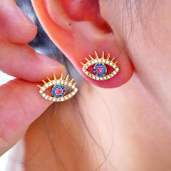 Luxury diamond evil eye stainless steel ear studs