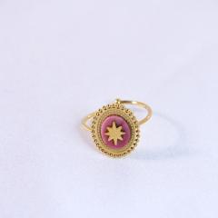 French Retro Bohemian Style Colorful Natural Stone Inlaid Oval Eight Mans Star Pendant Titanium Steel 14k Gold Necklace