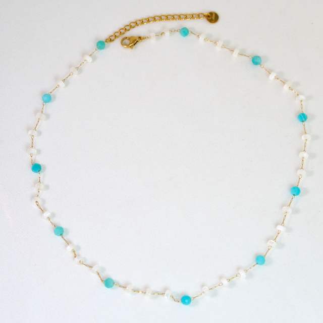 Natural Stone Stacked Stainless Steel 14K Gold Necklace High-grade Handmade Necklace