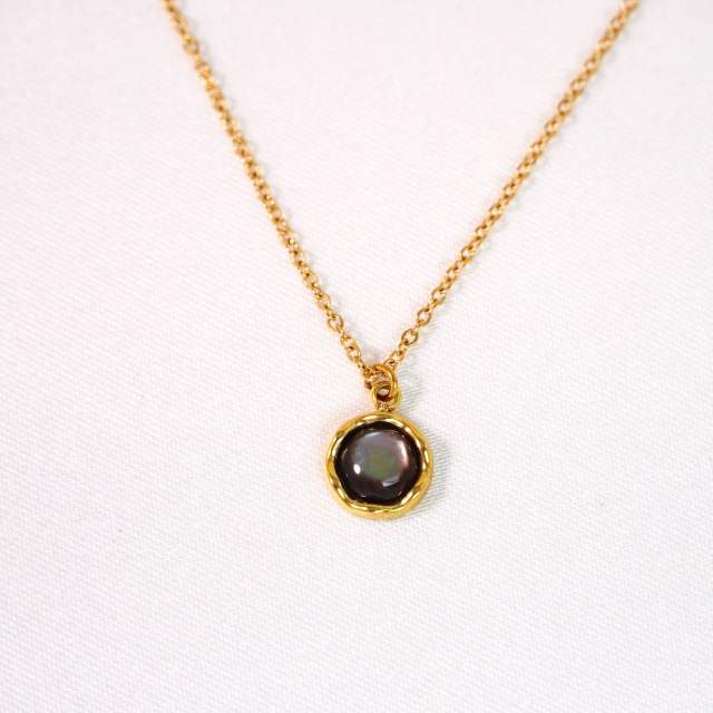 New gem inlaid round stainless steel natural stone stainless steel 14k gold necklace