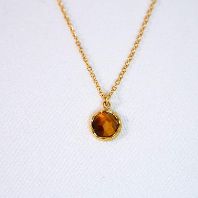 New gem inlaid round stainless steel natural stone stainless steel 14k gold necklace