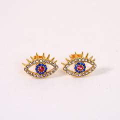 Luxury diamond evil eye stainless steel ear studs