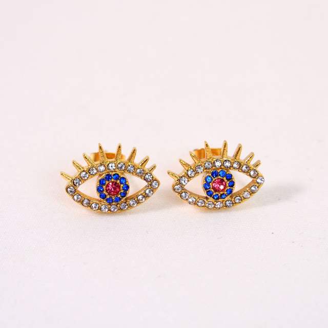 Luxury diamond evil eye stainless steel ear studs