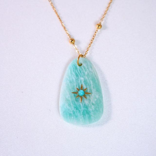 Natural Stone Stacked Stainless Steel 14K Gold Necklace Women's Simple High-end Handmade Necklace