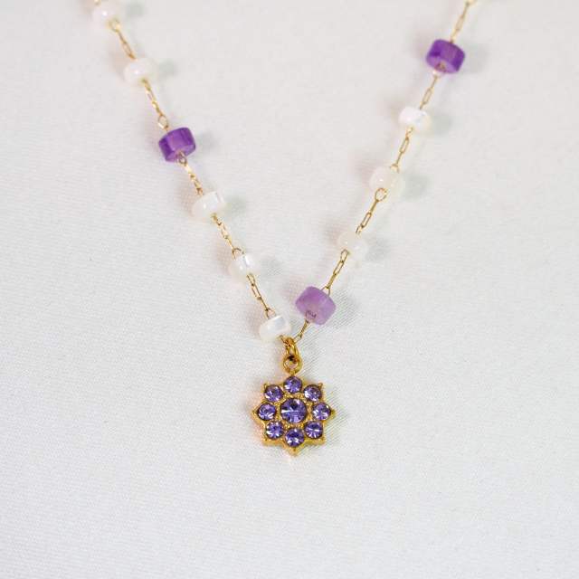 Natural Stone Stacked Stainless Steel 14K Gold Necklace High-grade Handmade Necklace